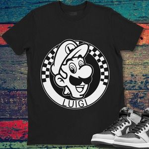 Super Mario Luigi Portrait Checkerboard Circle T-shirt Unisex T-Shirt